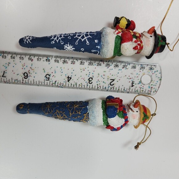 Christmas Snowman String Light Cover Ornament Icicle Lot of 2 Blue 6 inches - Picture 5 of 5
